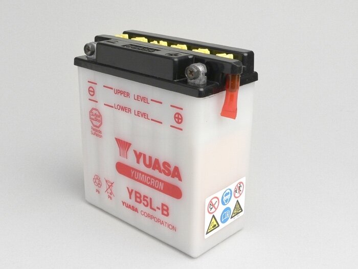 Batería -Estándar YUASA YB5L-B/12N5-3B- 12V, 5Ah - 120x60x130mm (sin ácido) - Vespa PX antigua (hasta 1984) - PX80, PX125, PX200, PK50 automática, TPH80