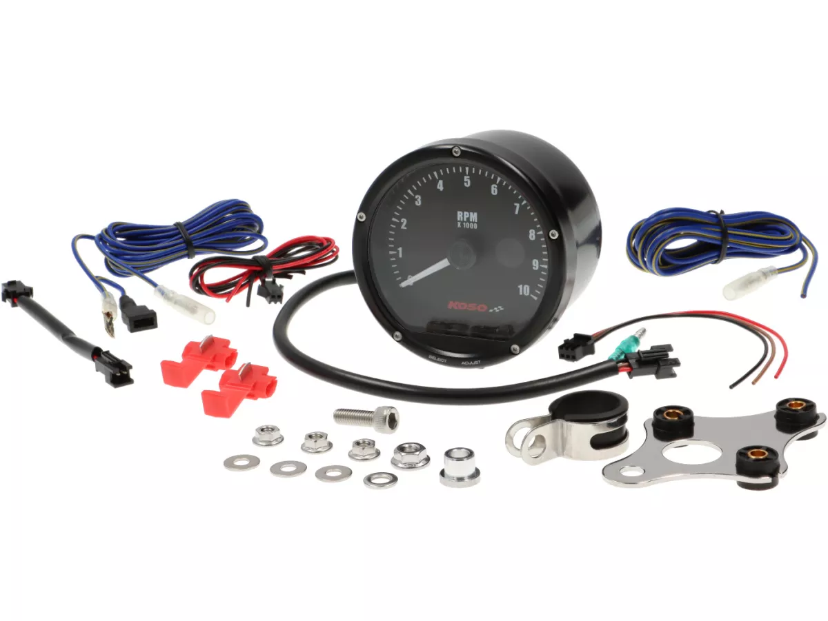 Cuentarrevoluciones -KOSO analógico, 10000rpm, con luz de cambio- universal (Ø=85mm) - negro