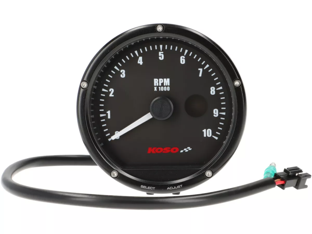 Cuentarrevoluciones -KOSO analógico, 10000rpm, con luz de cambio- universal (Ø=85mm) - negro