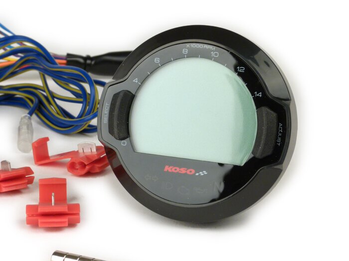 Speedometer - Tachometer -KOSO Digital DL-03SR, LCD display, rev counter, telltales, clock- universal (Ø=64mm) - black