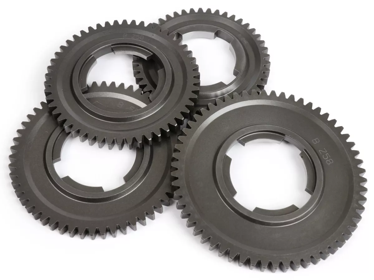 Gear cog set -BENELLI, serial gearing- Vespa V50, V90, 50N, PV125, ET3, SS50, SS90, PK S, PK XL1, PK XL2, ETS - (46, 50, 54, 58 teeth)
