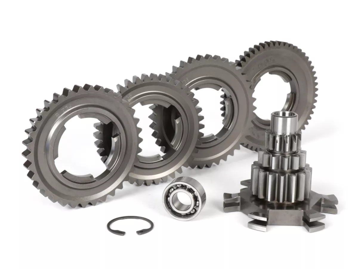Versnellingsbak incl. hulpas (dennenboom), schakelkruis, versnelling 1, 2, 3, 4, schakelbout -BENELLI- Vespa Wideframe GS150 (VS1-5T)/ VDTS - 12/58 - 16/54 - 20/50 - 24/46