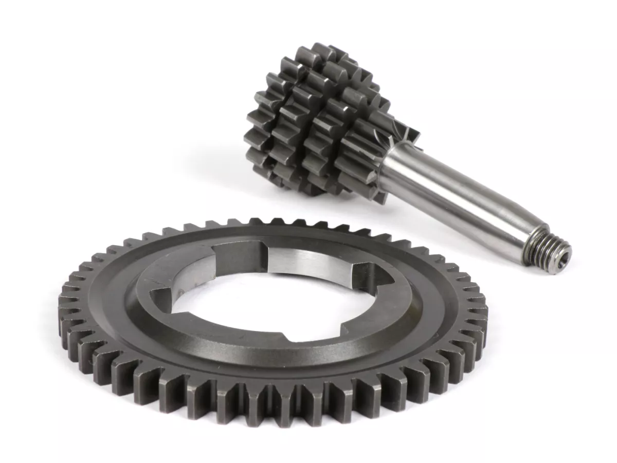 Set poros PTO termasuk gigi 4 dengan 49 gigi -BENELLI- Vespa V50, PV125, ET3, PK50, PK80, PK125 S-XL/XL2 - 10-14-18-20 gigi - dapat digunakan dengan gearbox orisinil, gigi keempat ekstra pendek