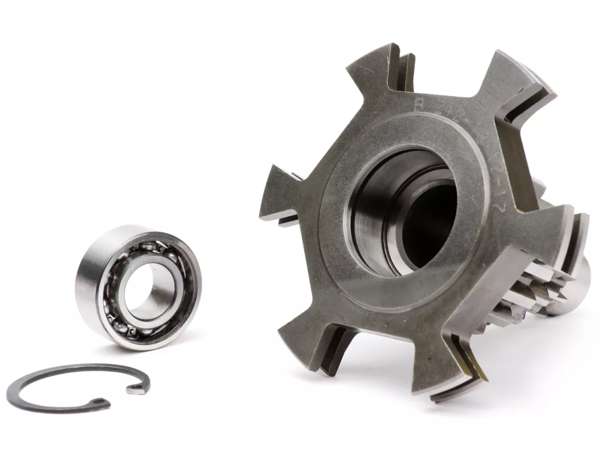 Kit arbre primaire, pignon 4ème vitesse de 34 dents incl. -BENELLI type Drag Cluster- Vespa PX125, PX150, PX200, T5 125cc, Cosa, Rally - 12-12-17-17 dents