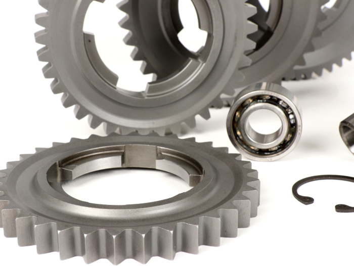 Gearbox (gears + auxiliary shaft) -BENELLI type GPX- Vespa PX125, PX150, PX200, T5 125cc, Cosa - 12/55, 12/38, 17/38, 17/34 teeth - short