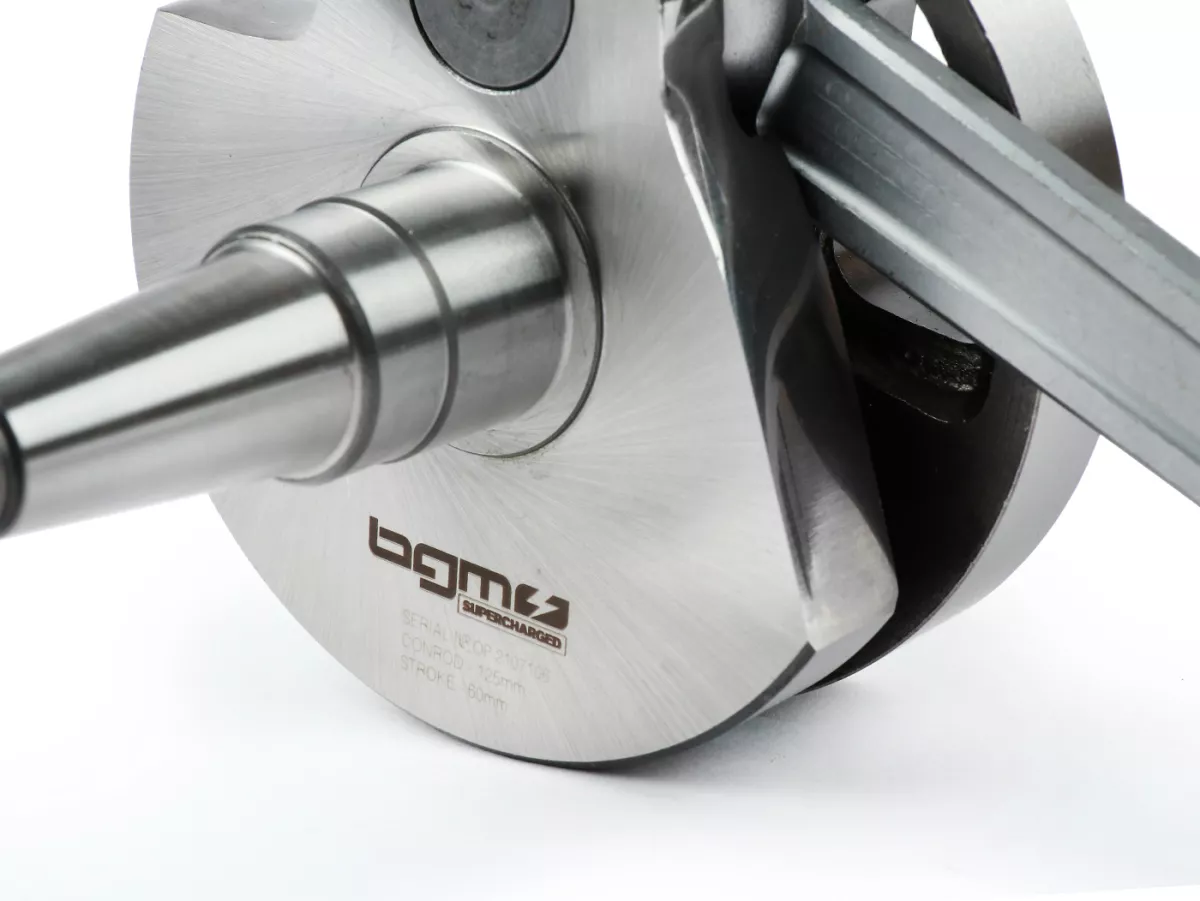 Crankshaft -J&G 2% special by BGM Pro (rotary valve) 60mm stroke, 125mm connecting rod, piston pin=Ø16mm- Vespa PX80-150 - for adaptation of a PX200 cylinder by means of adapter plate