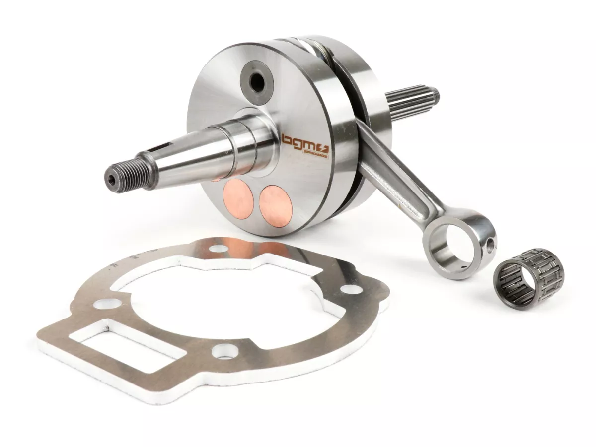Crankshaft long stroke -BGM Evolution 2 55mm stroke, 110mm conrod, Ø=90mm webs- Piaggio Maxi 2-stroke - incl. spacer, Aprilia SR125, Gilera Runner 125FX, 180FXR, Italjet Dragster 125, 180, Piaggio SKR125, SKR150, TPH125, Skipper125, Skipper150, Hexagon 12