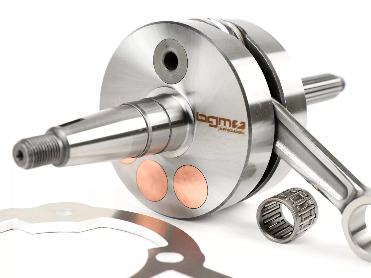 Crankshaft long stroke -BGM Evolution 2 55mm stroke, 110mm conrod, Ø=90mm webs- Piaggio Maxi 2-stroke - incl. spacer, Aprilia SR125, Gilera Runner 125FX, 180FXR, Italjet Dragster 125, 180, Piaggio SKR125, SKR150, TPH125, Skipper125, Skipper150, Hexagon 12