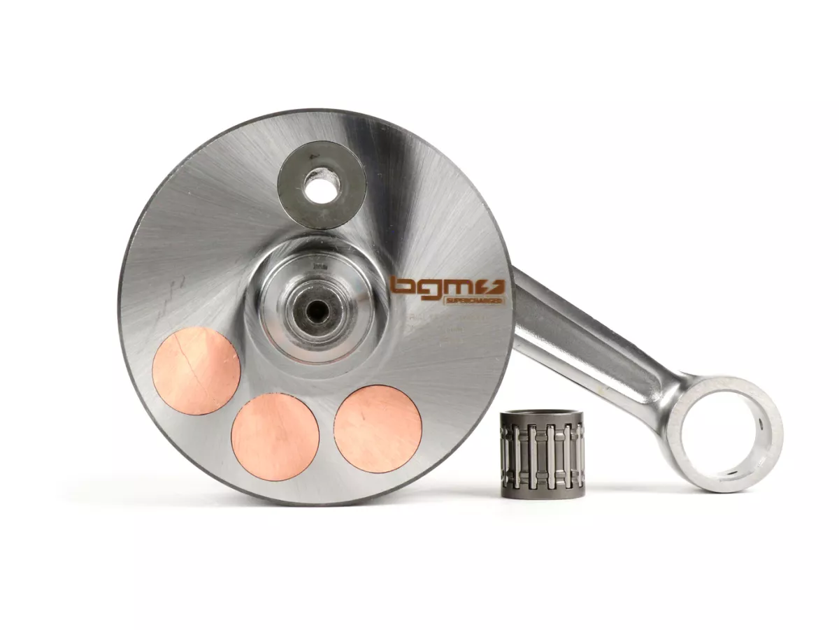 Crankshaft long stroke -BGM Evolution 2 55mm stroke, 110mm conrod, Ø=90mm webs- Piaggio Maxi 2-stroke - incl. spacer, Aprilia SR125, Gilera Runner 125FX, 180FXR, Italjet Dragster 125, 180, Piaggio SKR125, SKR150, TPH125, Skipper125, Skipper150, Hexagon 12