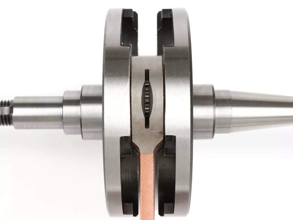 Crankshaft -BGM PRO, direct intake, stroke = 57mm, conrod = 110mm- Vespa Wideframe VM1T, VM2T, VN1T, VN2T, Vespa 150 VL1T, VL2T, VL3T, VB1T, ACMA 125 (19541955), ACMA 150GL (1956-1958), Motovespa 125N (1956-1958) - gudgeon pin Ø15mm (needle roller bearing