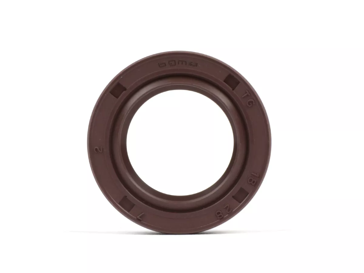 Oliekeerring 18x28x7mm -BGM PRO FKM/Viton® (E10 bestendig)- (gebruikt voor krukas dynamo zijde Piaggio 50 ccm 2-takt, Piaggio 125 ccm 4-takt (1e generatie))