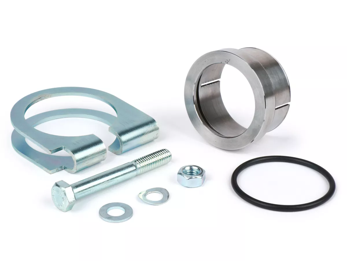 Exhaust flange with O-ring, with clamp - BGM PRO - Ø=44.5mm, Vespa PX200, Rally 200, Malossi Sport 210/221, MHR, Polini 210 - for welding on, incl. O-ring