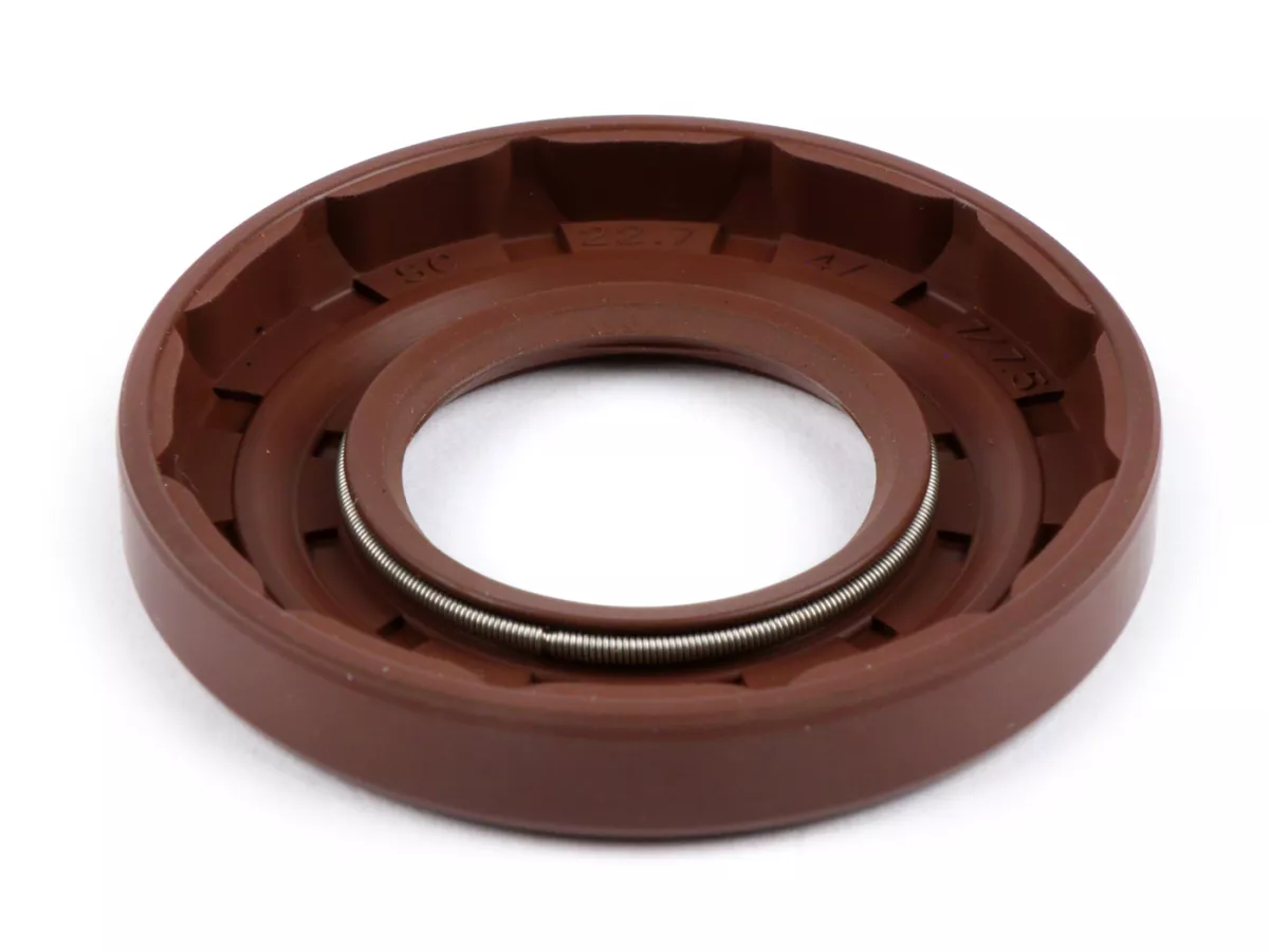 Oil seal 22,7x47x7/7,5mm -BGM PRO FKM/Viton® (E10/etahnol resistant)- (used for crankshaft drive side Vespa V50, V90, SS50, SS90, PV125, ET3, PK S, PK XL - gear box input shaft Piaggio 125-180 cc 2-stroke, Piaggio 125 cc 4-stroke (1st generation))