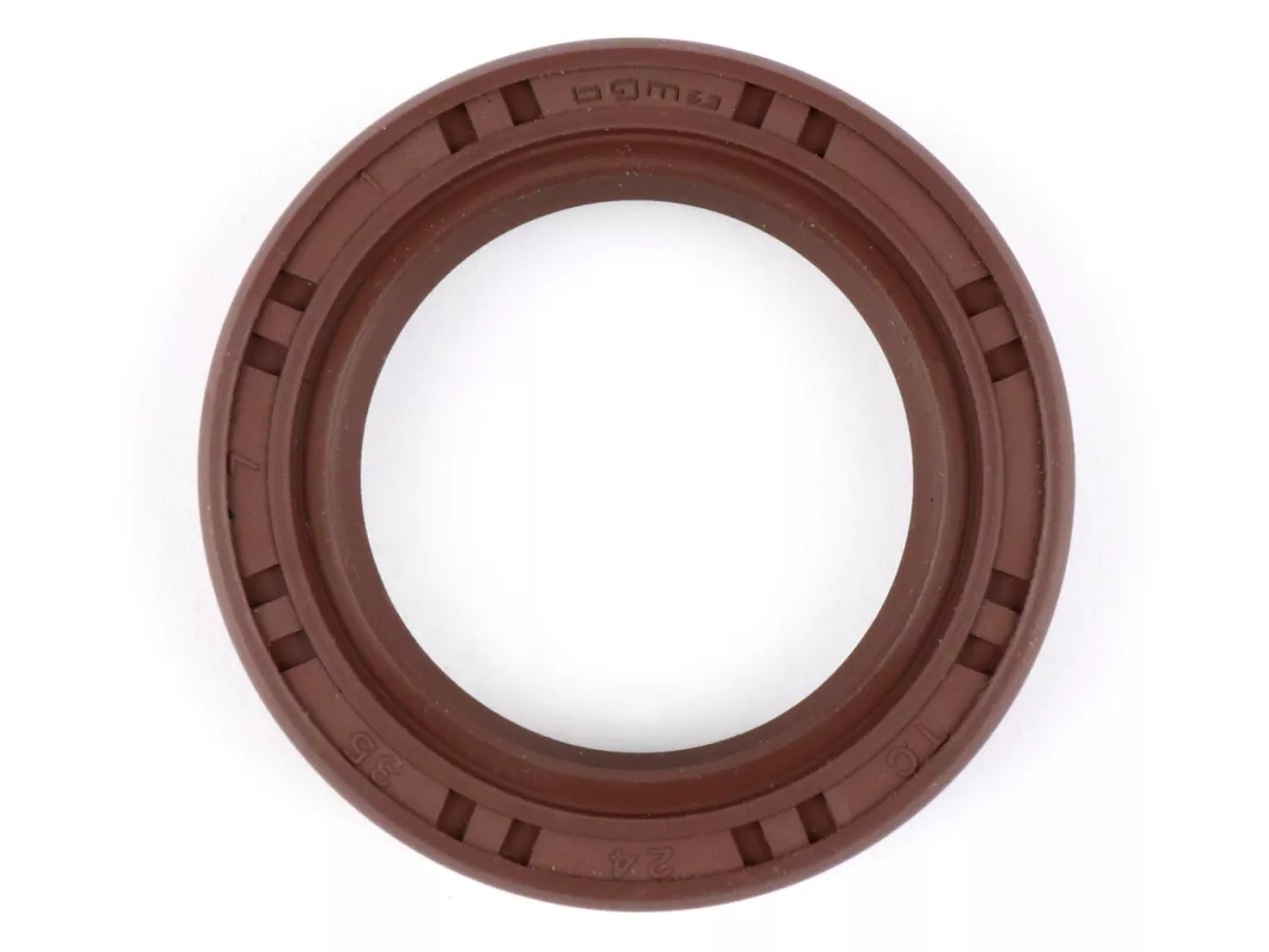 Oil seal (with dust lip) 24x35x7mm -BGM PRO FKM/Viton® (E10/etahnol resistant)- used for crankshaft Piaggio 125-180 cc 2-stroke (SKR, Runner, Dragster, TPH), fits also Vespa PX, ETS, T5, Cosa, LML Star 2T