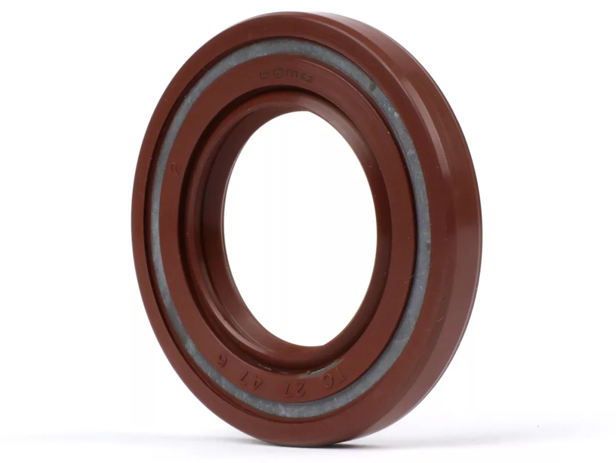 Oliekeerring 27x47x6mm -BGM PRO FKM/Viton® (E10 bestendig)- (gebruikt voor achterwiel / achterremtrommel Vespa PX (-1984), Rally180 (VSD1T), Rally200 (VSE1T), Sprint (vanaf 1972), TS (vanaf 1972), GT125 (vanaf 1972), GTR125 (vanaf 1972), GL150 (