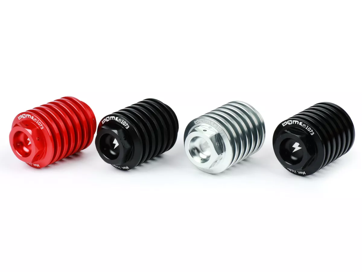 Oil drain plug -BGM PRO, CNC, black mat- all Piaggio Leader 125-200cc, LEM 125-150cc, HE 125-150cc, IGET 125-150cc, Quasar/HPE 250-310cc, Master 400-500cc