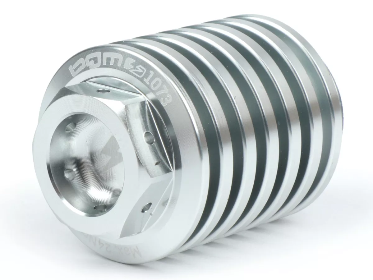 Bouchon huile -BGM PRO, CNC, argenté- tous les modèles Piaggio Leader 125-200cc, LEM 125-150cc, HE 125-150cc, IGET 125-150cc, Quasar/HPE 250-310cc, Master 400-500cc
