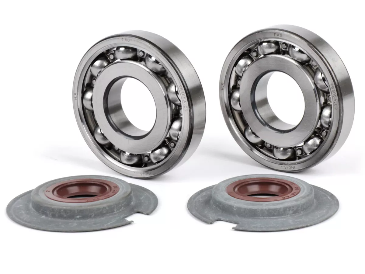 Bearing and oil seal set for crankshaft -BGM PRO FKM/Viton® (E10/etahnol resistant), FAG bearing (9 balls)- Vespa Wideframe VM, VN, VL, VB, GS150 / GS3 (VS1T - VS5T, VDTS), VD1, VD2, Largeframe VNA1, VNA2 (VNA2M, -091392), VBA (VBA1M, -313583)