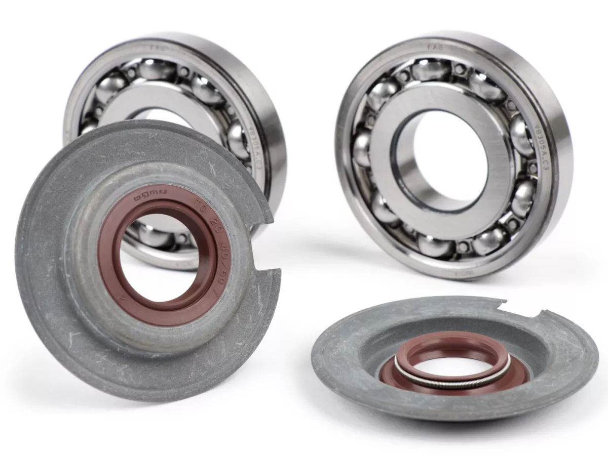 Bearing and oil seal set for crankshaft -BGM PRO FKM/Viton® (E10/etahnol resistant), FAG bearing (9 balls)- Vespa Wideframe VM, VN, VL, VB, GS150 / GS3 (VS1T - VS5T, VDTS), VD1, VD2, Largeframe VNA1, VNA2 (VNA2M, -091392), VBA (VBA1M, -313583)
