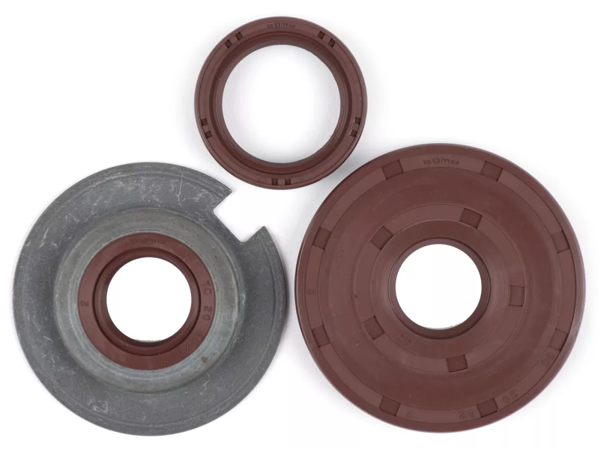 Juego de retenes -BGM PRO, FKM/Viton® (resistente a E10)- Vespa Largeframe Sprint (VLB1T -11518114), Sprint Veloce (VLB1T -165002), GT (VNL2T), GTR (VNL2T -118278), GL (VLA1T), VBB1T, VBB2T, VNB1T, VNB2T, VNB3T, VNB4T, VNB5T, VNB6T, VBA1T (VBA1M --1