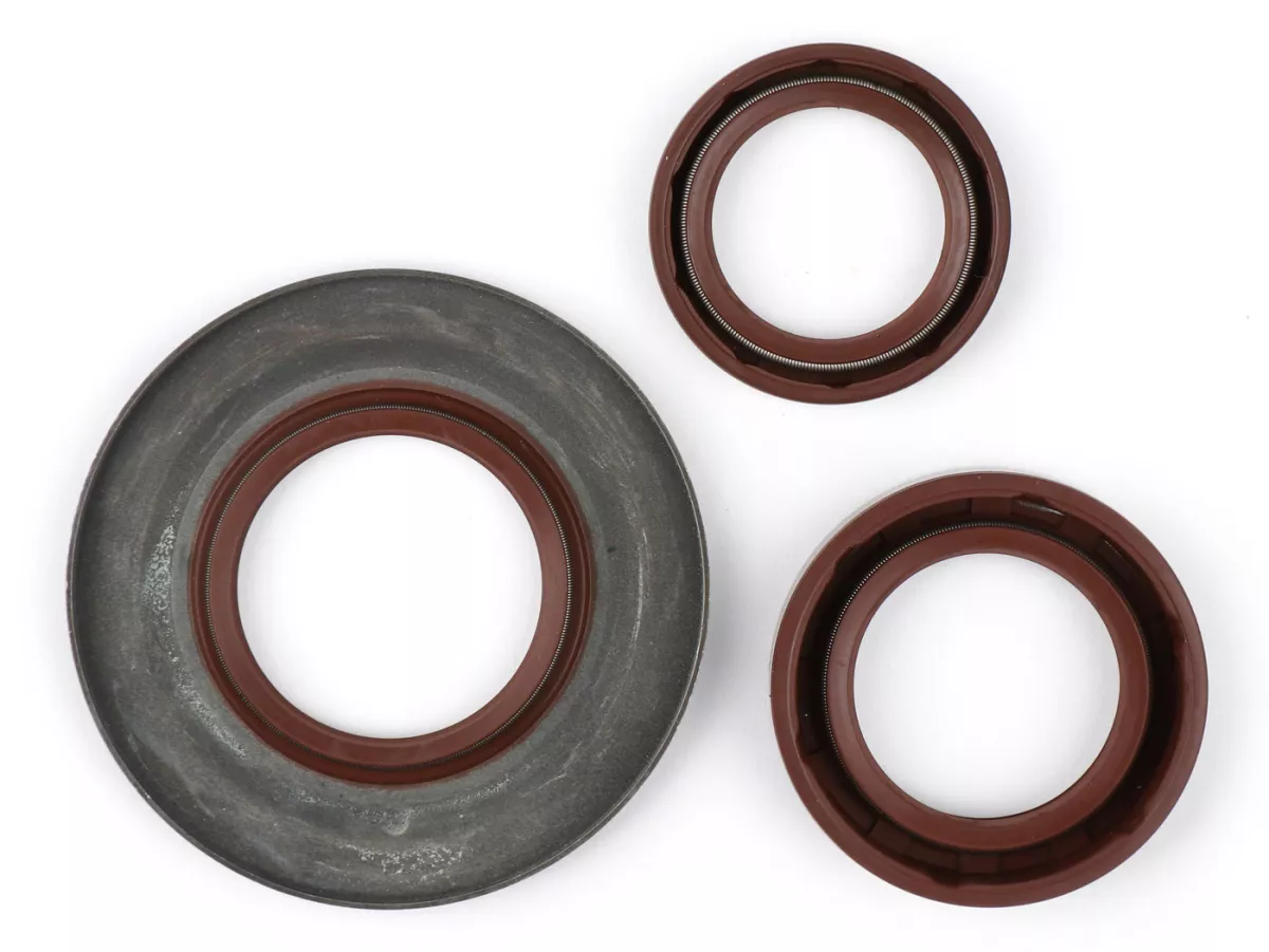 Motorolieafdichtingsset -BGM PRO, FKM/Viton® (E10 bestendig) metaal, bruin (extra plat, 3.5mm)- Vespa Largeframe PX Lusso (1993-) - Oliekeerring achterwiel 27x42x10mm - PX80, PX125, PX150, PX200, T5 125cc, MY, 98, Cosa, LML125/150 Star (2-takt)