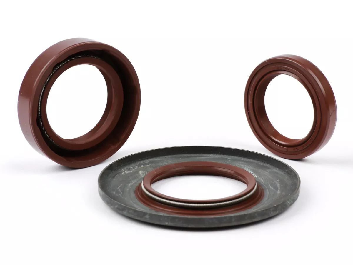 Motorolieafdichtingsset -BGM PRO, FKM/Viton® (E10 bestendig) metaal, bruin (extra plat, 3.5mm)- Vespa Largeframe PX Lusso (1993-) - Oliekeerring achterwiel 27x42x10mm - PX80, PX125, PX150, PX200, T5 125cc, MY, 98, Cosa, LML125/150 Star (2-takt)