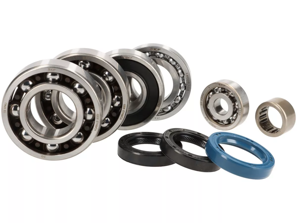 Juego de cojinetes - Juego de retenes para cárter motor y cigüeñal -QUATTRINI M200- Vespa V50/PV/ET3/PK - 6205TN9 C4 - FKM/Viton