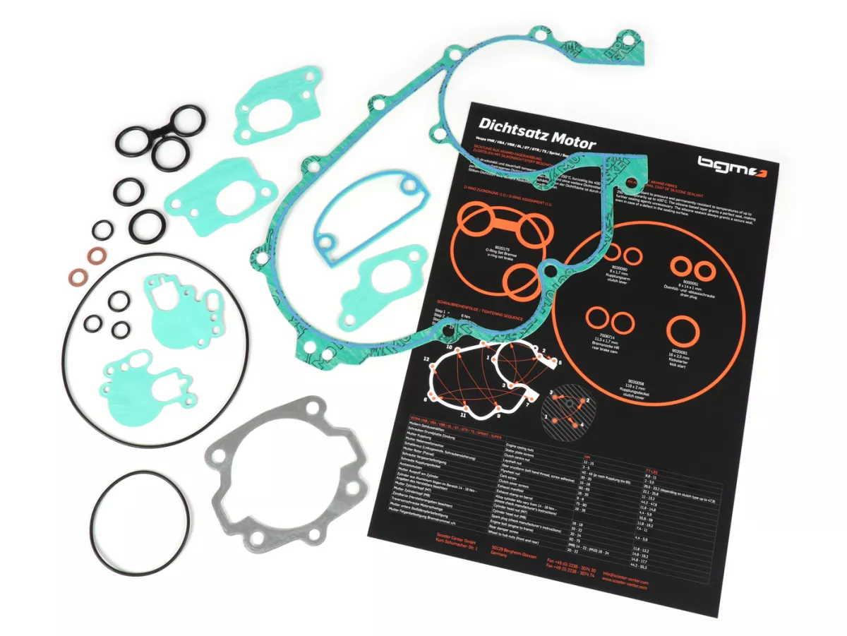 Gasket set engine -BGM Pro Silikon- Vespa Largeframe 2 channel 125/150cc - Sprint150 (VLB1T), GT125 (VNL2T), GL150 (VLA1T), Super125/150 (VNC1T/VBC1T), VNB, VBA, VBB - incl. O-rings