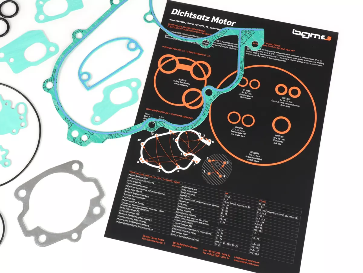 Gasket set engine -BGM Pro Silikon- Vespa Largeframe 2 channel 125/150cc - Sprint150 (VLB1T), GT125 (VNL2T), GL150 (VLA1T), Super125/150 (VNC1T/VBC1T), VNB, VBA, VBB - incl. O-rings