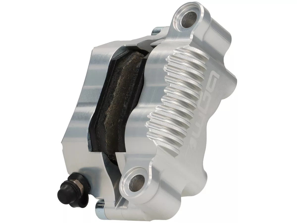 Kit completo de freno delantero - Freno radial BGM PRO SPORT de 4 pistones con adaptador fresado CNC incl. certificado TÜV - adecuado para frenos de disco Vespa PX Disc (a partir de 1998), MY, 2011 y Grimeca retrofit - plata
