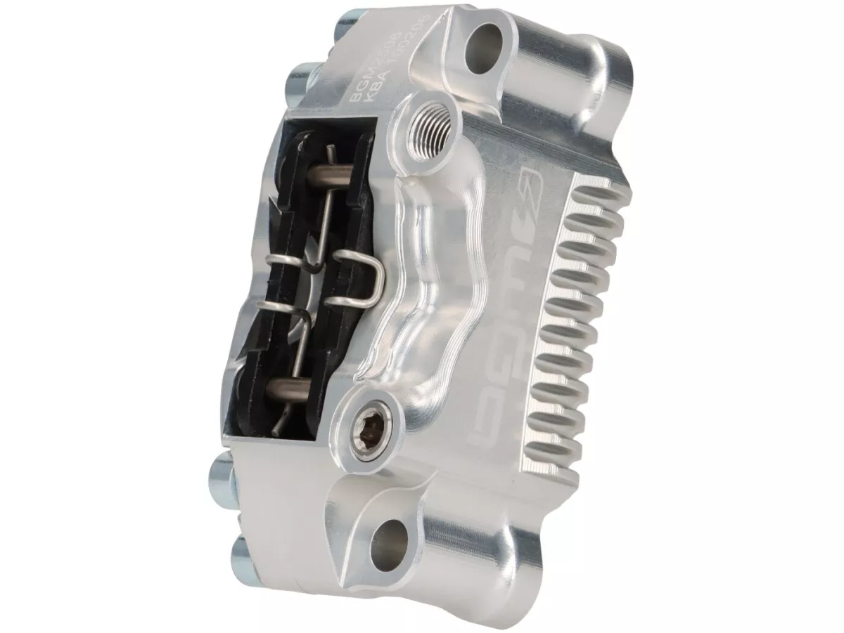 Kit completo de freno delantero - Freno radial BGM PRO SPORT de 4 pistones con adaptador fresado CNC incl. certificado TÜV - adecuado para frenos de disco Vespa PX Disc (a partir de 1998), MY, 2011 y Grimeca retrofit - plata