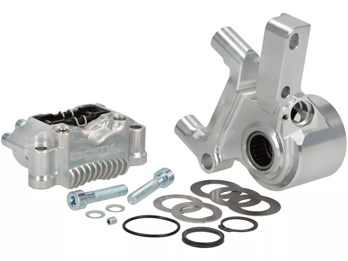 Kit completo de freno delantero - Freno radial BGM PRO SPORT de 4 pistones con adaptador fresado CNC incl. certificado TÜV - adecuado para LML Star/Stella - plateado