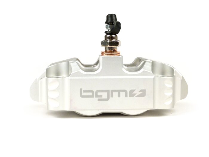 Pinza de freno delantero -BGM PRO, 4 pistones, montaje radial (requiere adaptador)- para PX Disc, LML Star, Stella, Grimeca NT classic- Vespa PX (a partir de 1998, estándar), PX, T5 125cc, PK XL - Plata