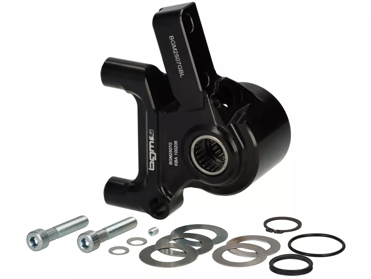 Soporte pinza freno delantero -BGM PRO SPORT (con certificado de piezas TÜV), CNC Touring, radial, tambor de freno tipo Piaggio/Grimeca Ø20mm- Vespa PX Disc (1998-), My, 2011 - negro