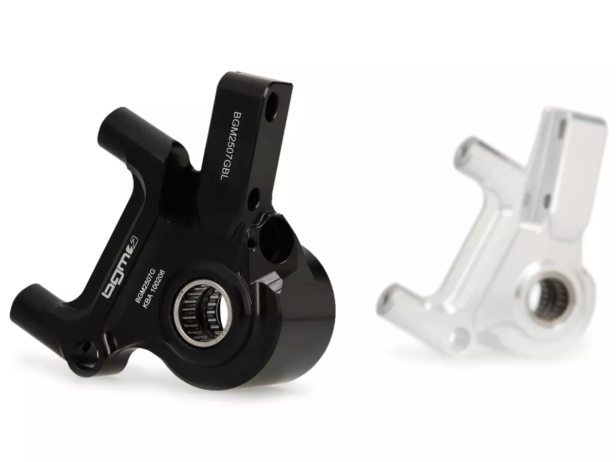 Soporte pinza freno delantero -BGM PRO SPORT (con certificado de piezas TÜV), CNC Touring, radial, tambor de freno tipo Piaggio/Grimeca Ø20mm- Vespa PX Disc (1998-), My, 2011 - negro