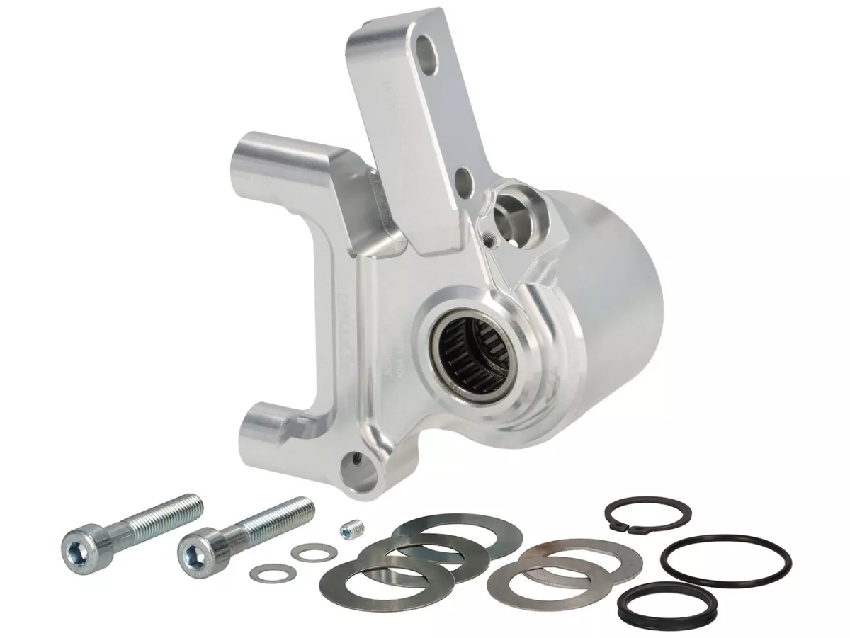 Dudukan kaliper rem depan -BGM PRO SPORT (dengan sertifikat suku cadang TÜV), CNC Touring, radial, tipe tromol rem Piaggio/Grimeca Ø20mm- Vespa PX Disc (1998-), My, 2011 - silver