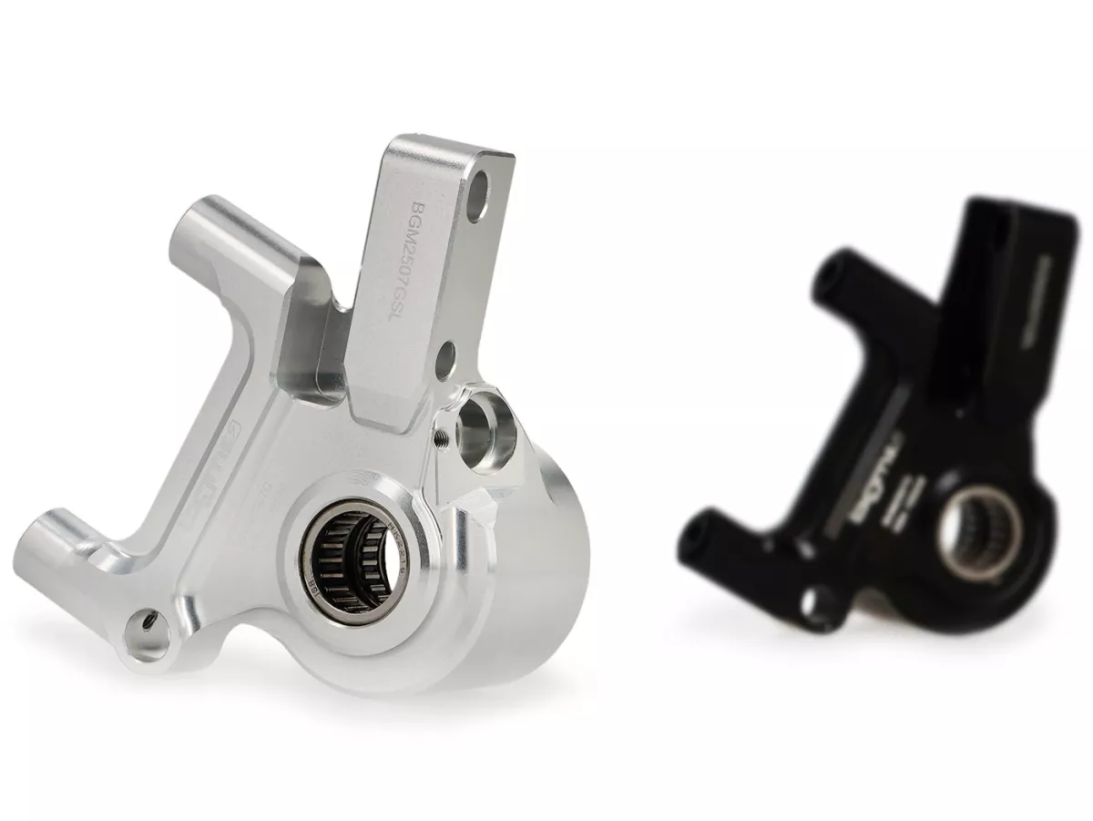 Dudukan kaliper rem depan -BGM PRO SPORT (dengan sertifikat suku cadang TÜV), CNC Touring, radial, tipe tromol rem Piaggio/Grimeca Ø20mm- Vespa PX Disc (1998-), My, 2011 - silver
