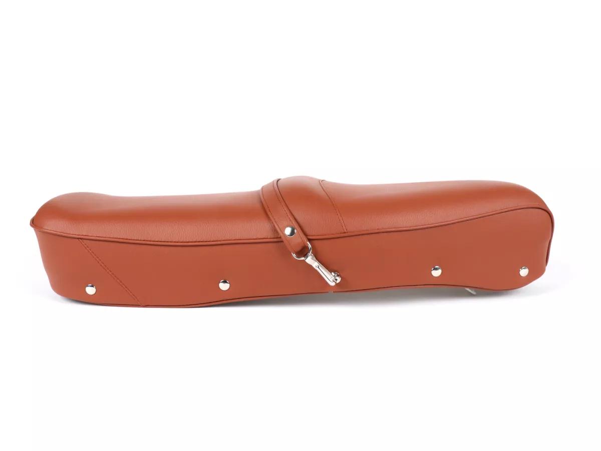 Seat -BGM PRO Pegasus with badge and riveted- Lambretta LI, LI S, SX, TV, DL, GP - light brown