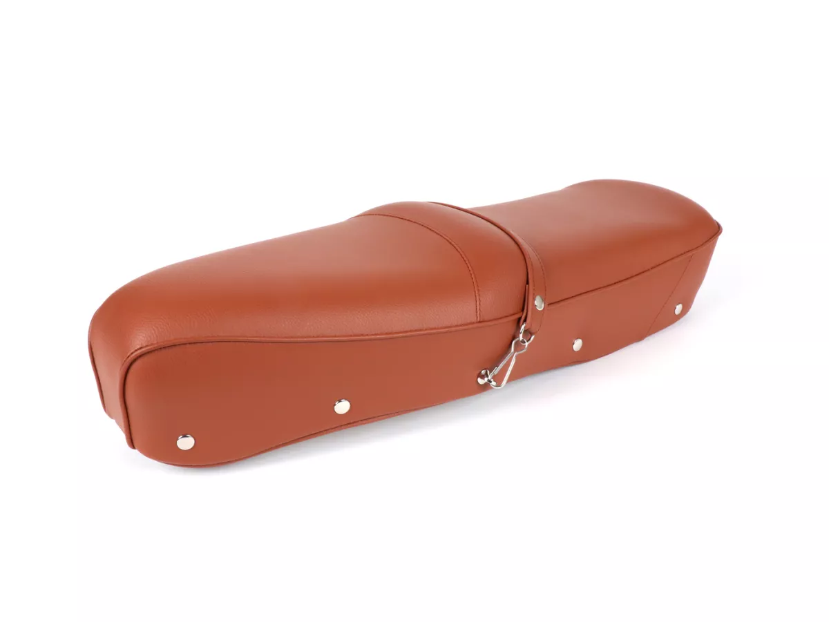 Seat -BGM PRO Pegasus with badge and riveted- Lambretta LI, LI S, SX, TV, DL, GP - light brown
