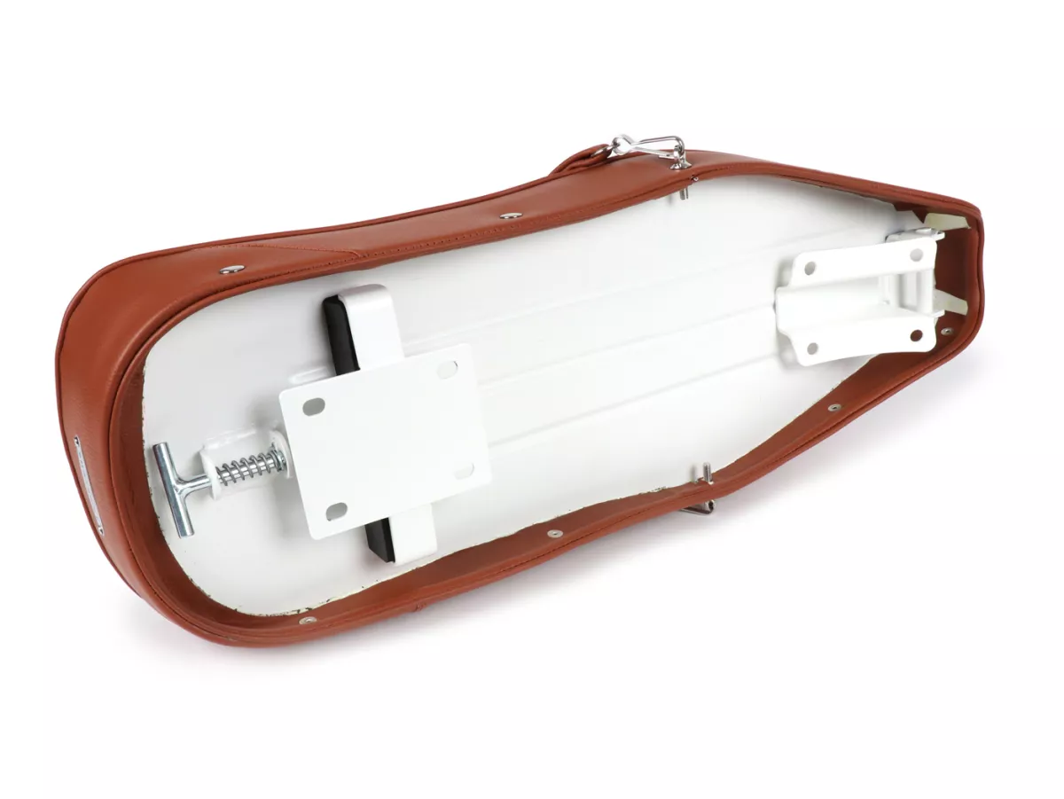Seat -BGM PRO Pegasus with badge and riveted- Lambretta LI, LI S, SX, TV, DL, GP - light brown