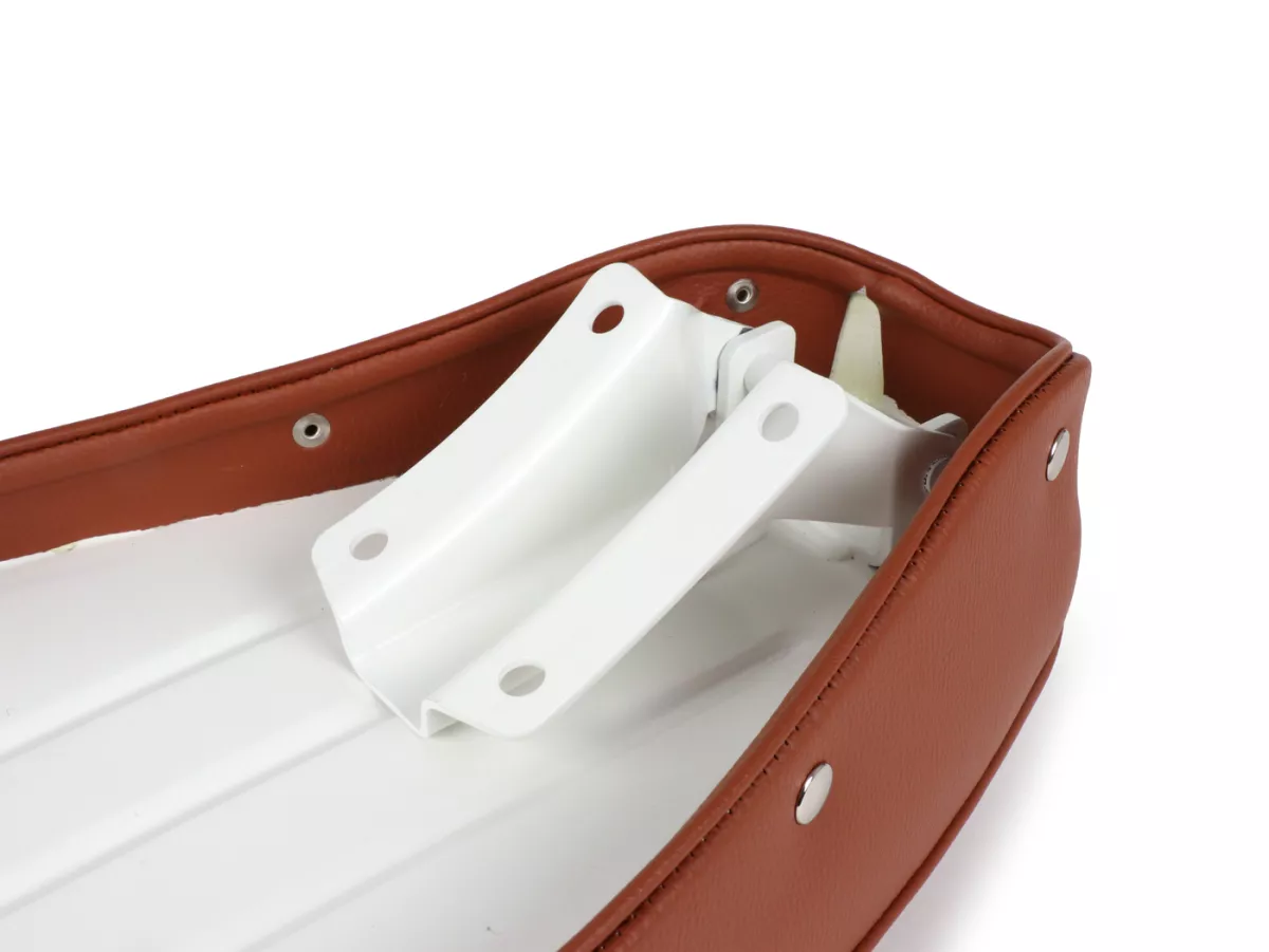 Seat -BGM PRO Pegasus with badge and riveted- Lambretta LI, LI S, SX, TV, DL, GP - light brown