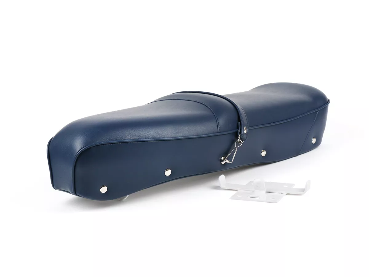 Seat -BGM PRO Pegasus with badge and riveted- Lambretta LI, LI S, SX, TV, DL, GP - blue