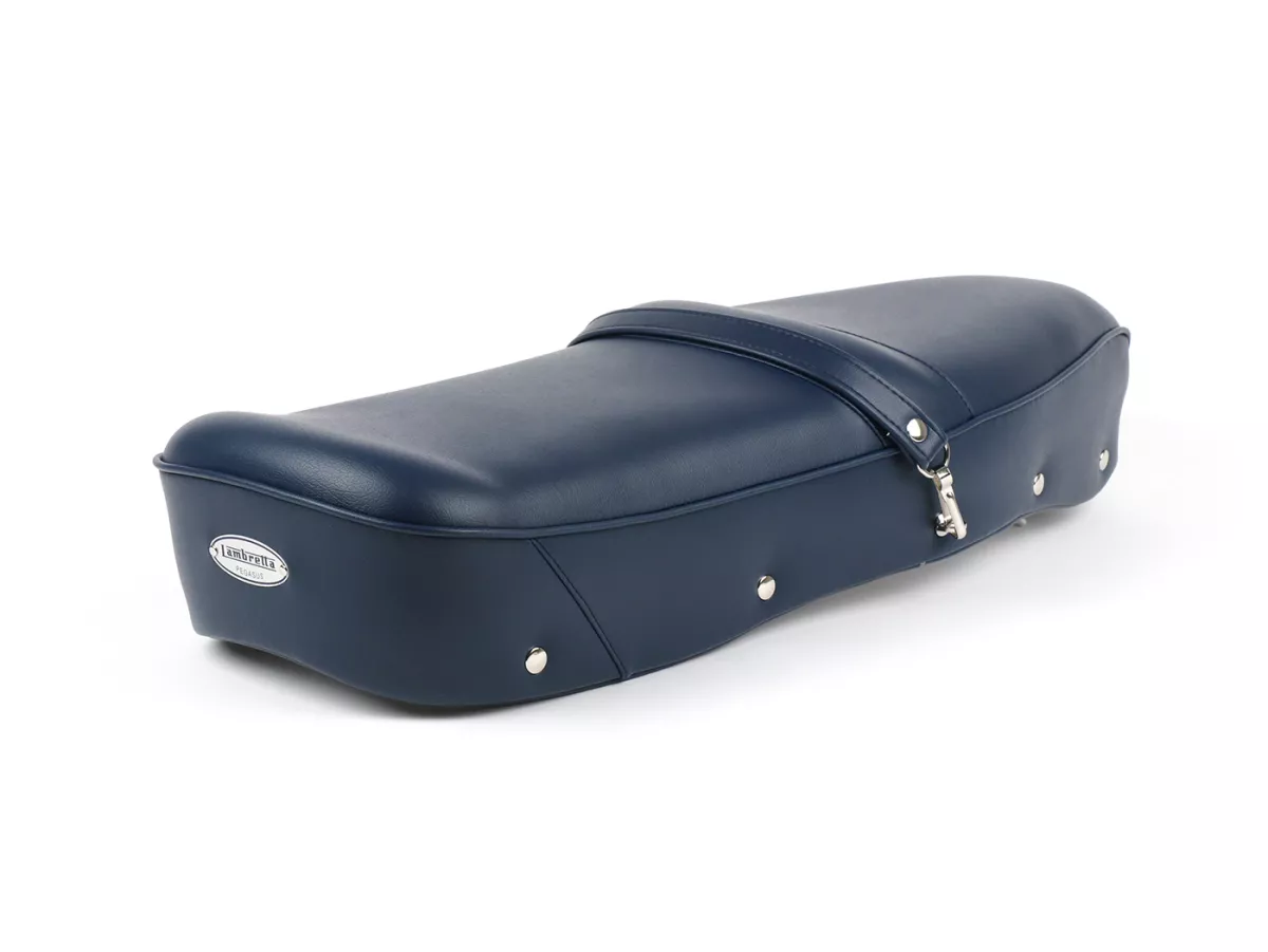 Seat -BGM PRO Pegasus with badge and riveted- Lambretta LI, LI S, SX, TV, DL, GP - blue