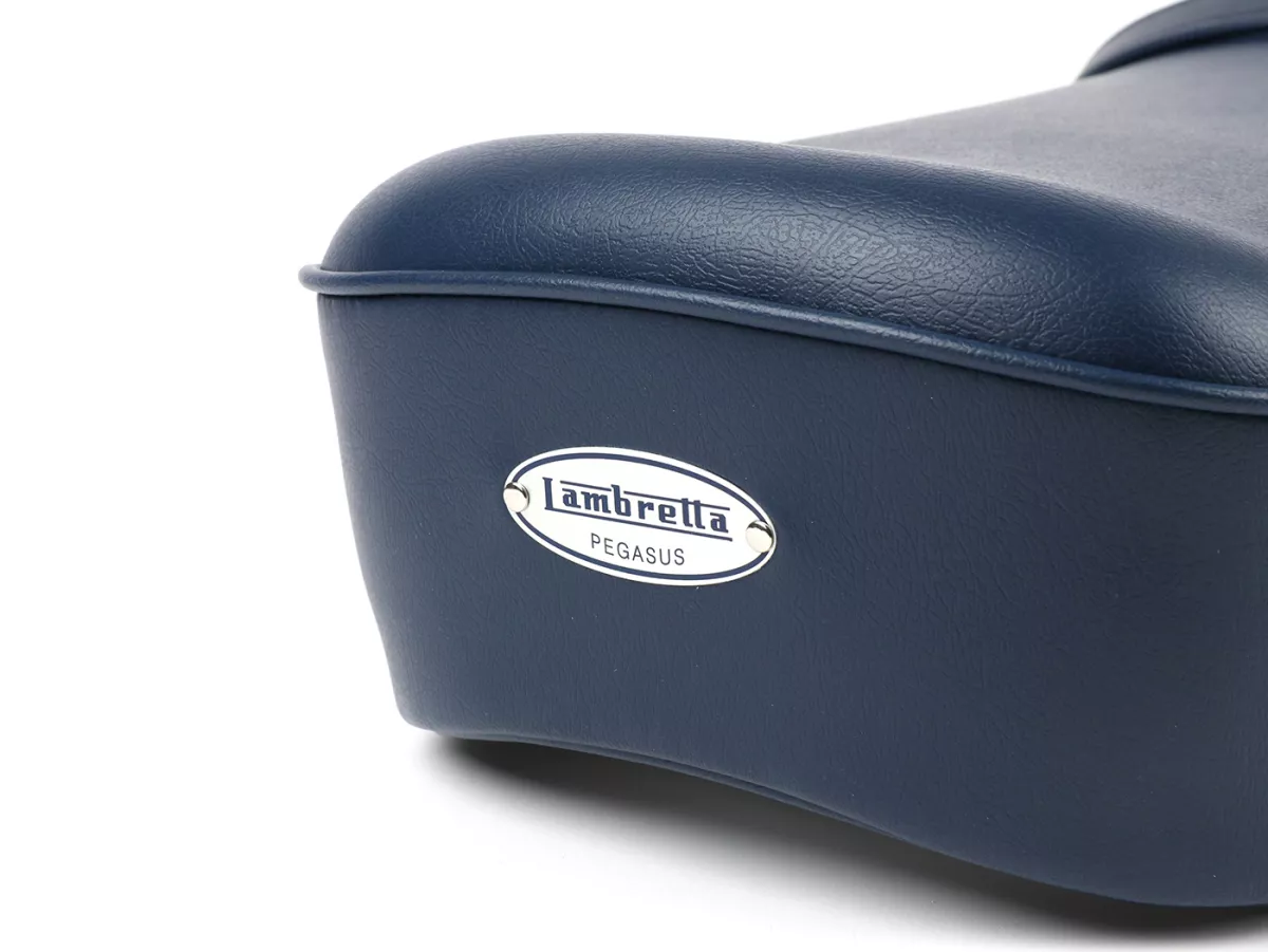 Seat -BGM PRO Pegasus with badge and riveted- Lambretta LI, LI S, SX, TV, DL, GP - blue