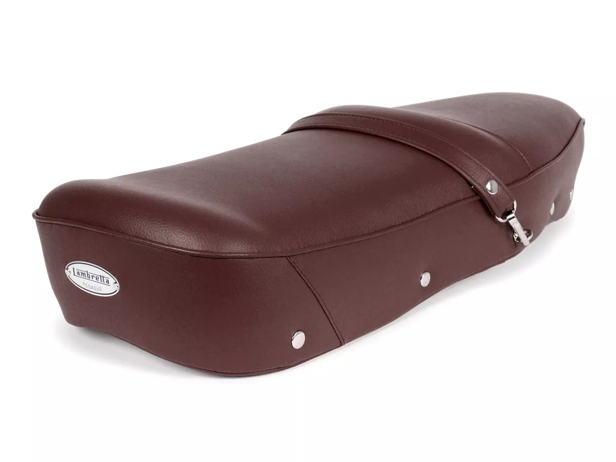 Seat -BGM PRO Pegasus with badge and riveted- Lambretta LI, LI S, SX, TV, DL, GP - brown