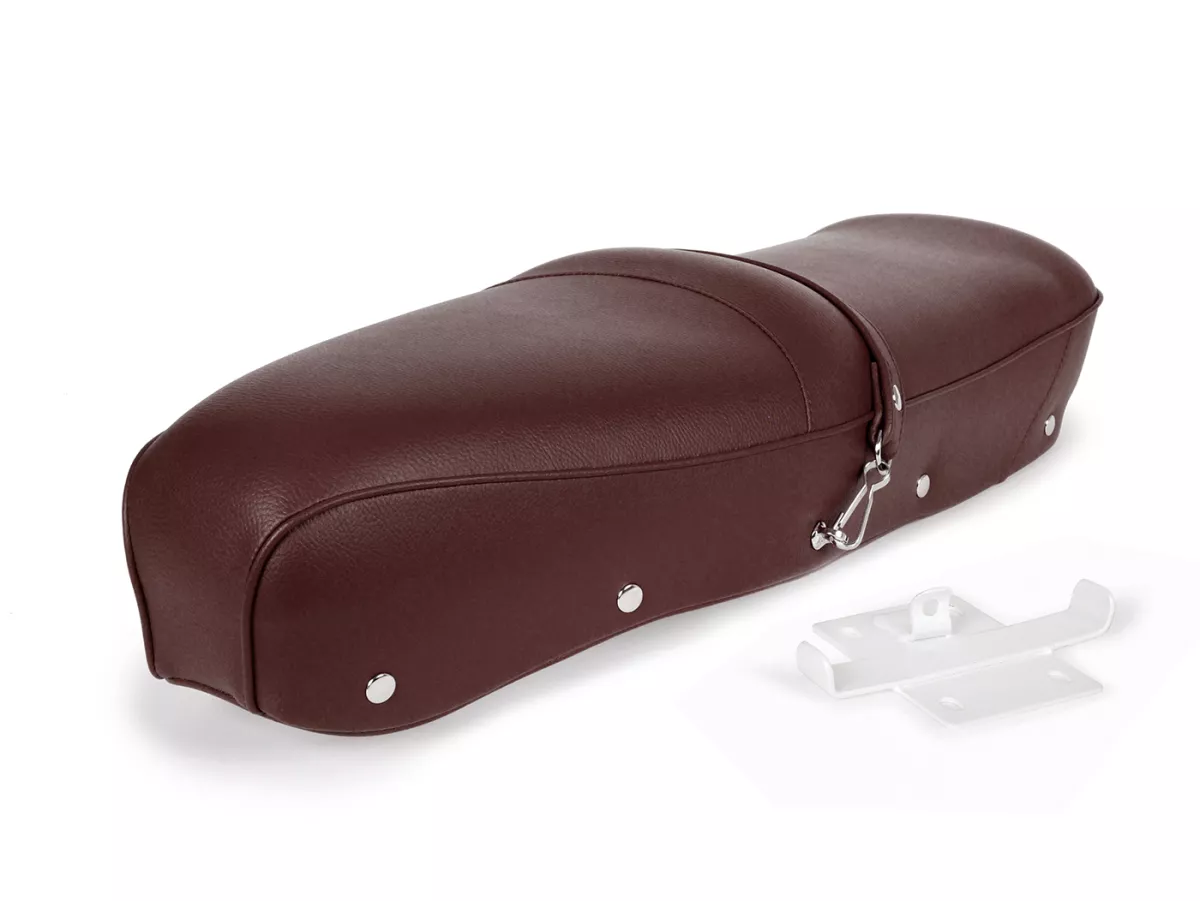 Seat -BGM PRO Pegasus with badge and riveted- Lambretta LI, LI S, SX, TV, DL, GP - brown