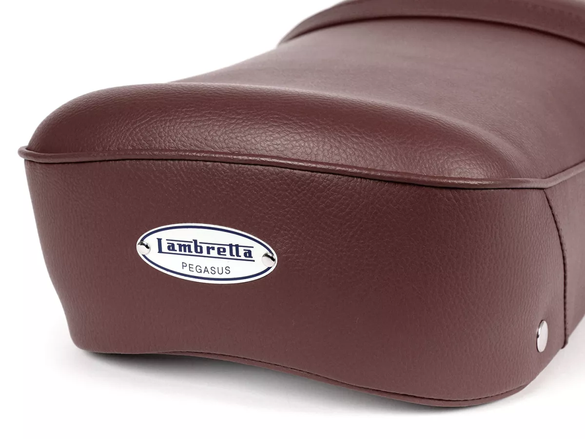 Seat -BGM PRO Pegasus with badge and riveted- Lambretta LI, LI S, SX, TV, DL, GP - brown
