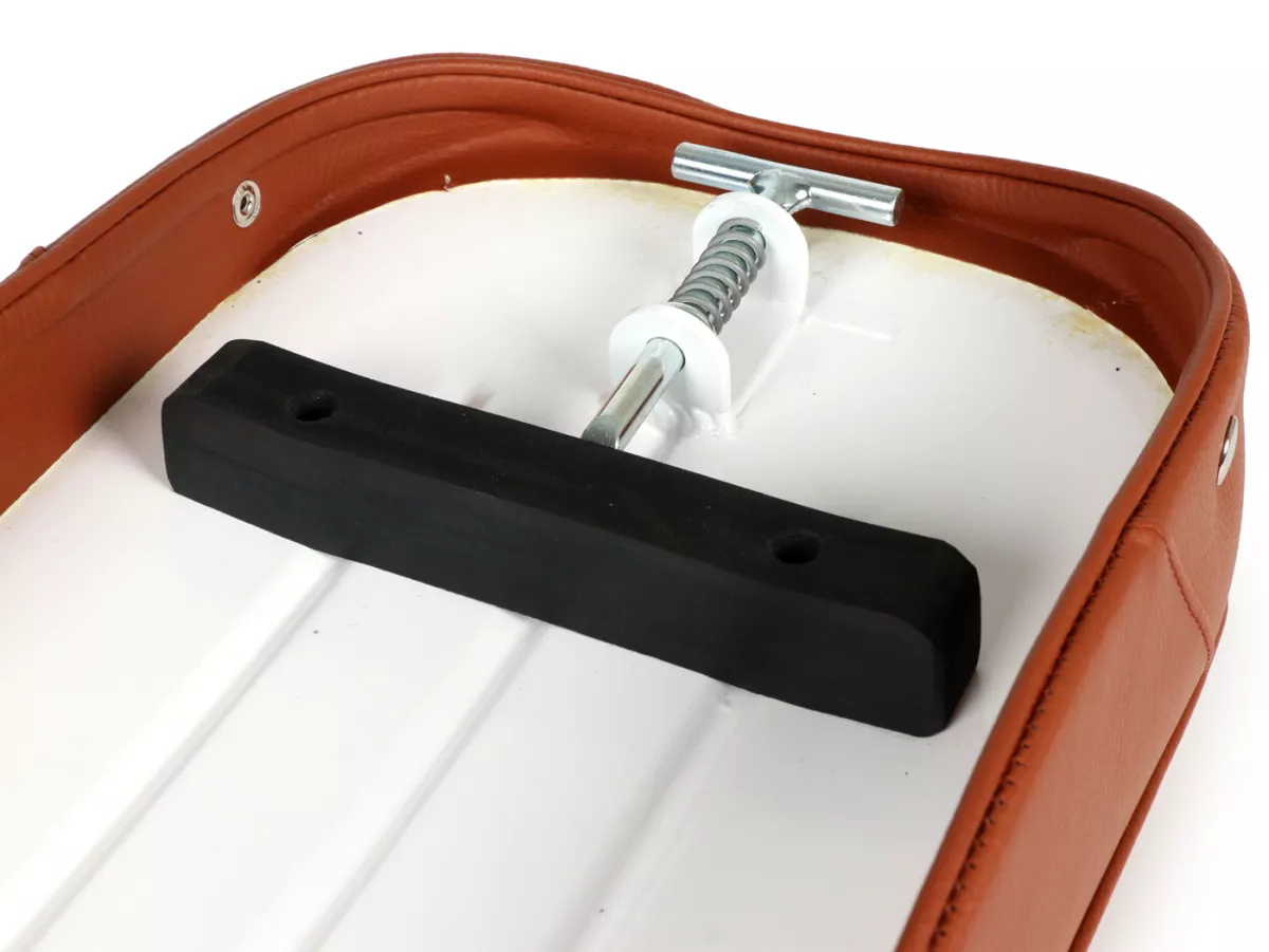 Seat -BGM PRO Pegasus with badge and riveted- Lambretta LI, LI S, SX, TV, DL, GP - brown