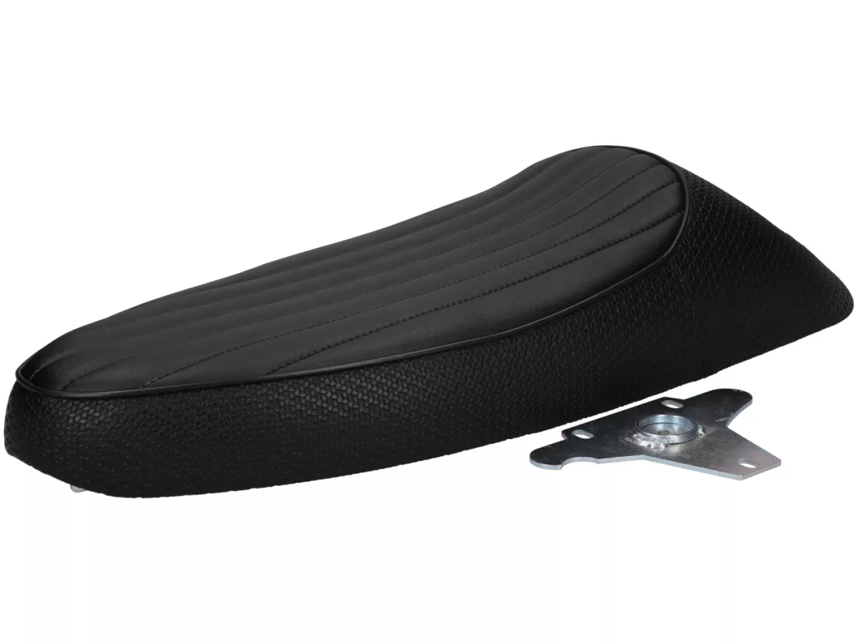 Zadel -BGM PRO Sport- Vespa Largeframe PX oud (-1983), Sprint, GT, GTR, Super, TS, GL, VNA, VBA, VNB, VBB, T4 - ook geschikt met platte tank type op Rally 180/200, GS160, SS180 - zonder slot - zwarte leidingen
