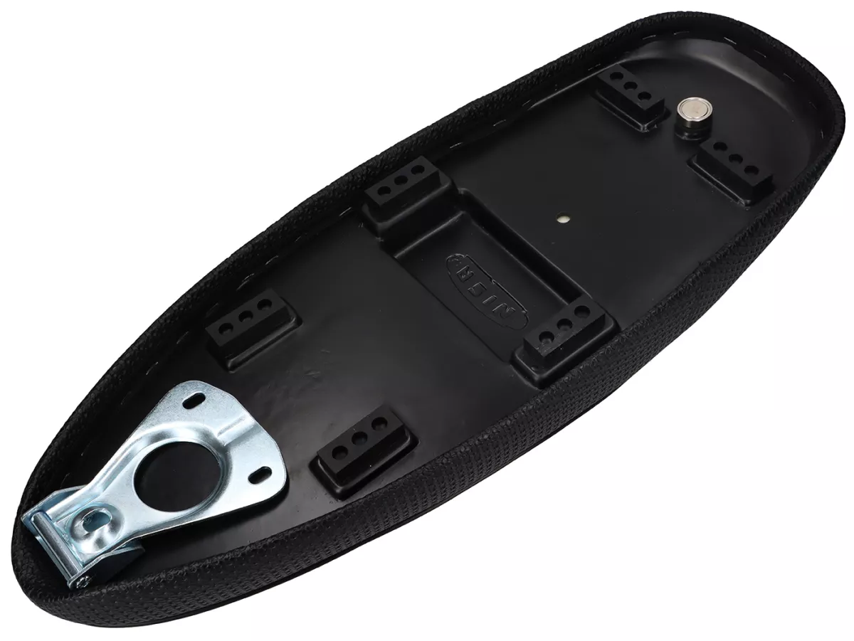 Zadel -BGM PRO Sport- Vespa Largeframe PX oud (-1983), Sprint, GT, GTR, Super, TS, GL, VNA, VBA, VNB, VBB, T4 - ook geschikt met platte tank type op Rally 180/200, GS160, SS180 - zonder slot - zwarte leidingen